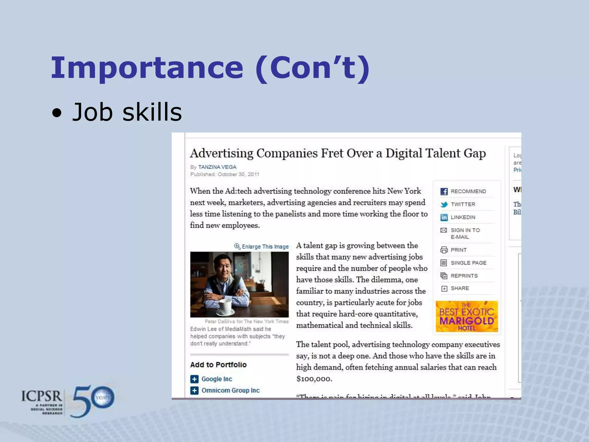 Importance (Con’t)
• Job skills
 