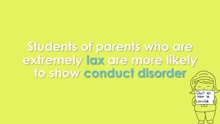 Students of parents who are 
extremely lax are more likely 
to show conduct disorder 
 