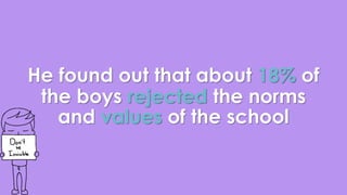 He found out that about 18% of 
the boys rejected the norms 
and values of the school 
 