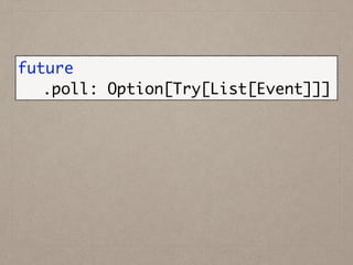 future	
	 	 .poll: Option[Try[List[Event]]]
 