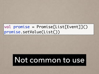 Not common to use
val promise = Promise[List[Event]]()	
promise.setValue(List())
 