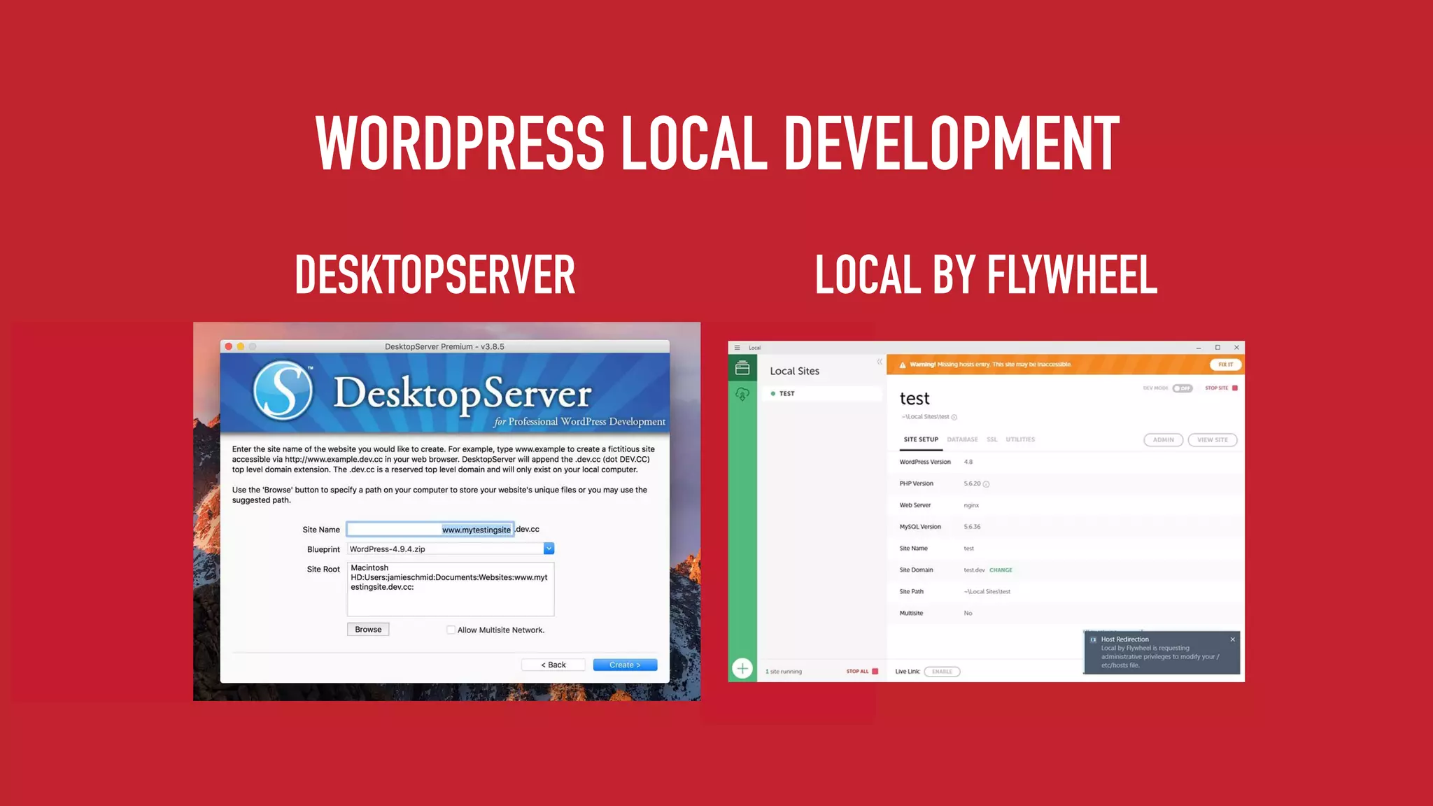 WORDPRESS LOCAL DEVELOPMENT
DESKTOPSERVER LOCAL BY FLYWHEEL
 