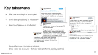 www.mimeria.com
Key takeaways
● Machine learning is a team sport
● Solid data processing is necessary
● Learning happens i...