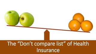 The “Don’t compare list” of Health
Insurance
 