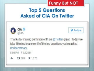 Top 5 Questions
Asked of CIA On Twitter
Funny But NOT
 