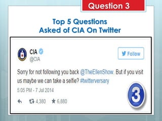 Top 5 Questions
Asked of CIA On Twitter
Question 3
 