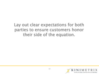 13
Lay out clear expectations for both
parties to ensure customers honor
their side of the equation.
 