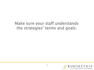 15
Make sure your staff understands
the strategies’ terms and goals.
 