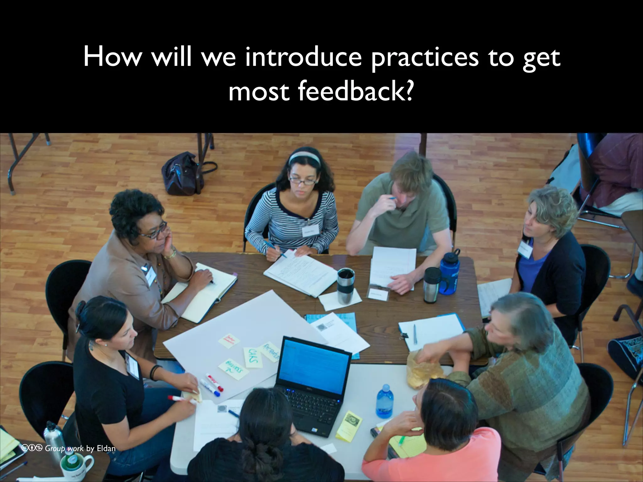 How will we introduce practices to get
most feedback?

cbn Group work by Eldan

 
