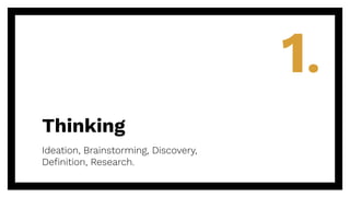 Thinking
Ideation, Brainstorming, Discovery,
Deﬁnition, Research.
1.
 