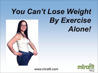 You Can’t Lose Weight
          By Exercise
               Alone!




      www.mirafit.com
 