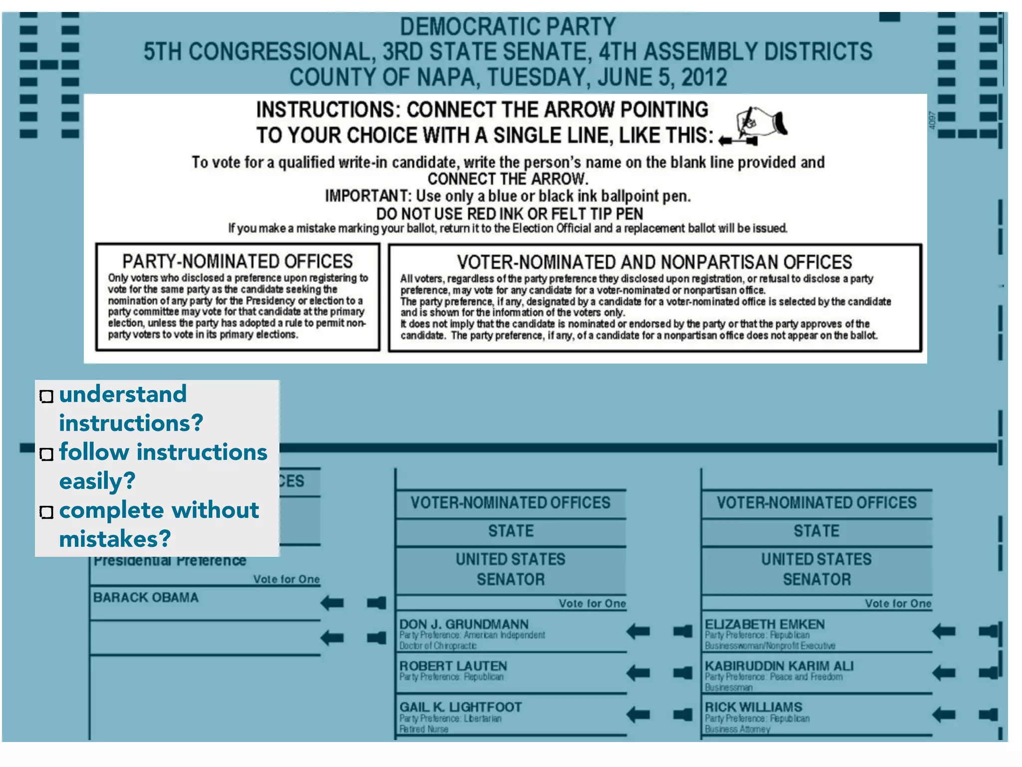 understand
instructions?
follow instructions
easily?
complete without
mistakes?
 