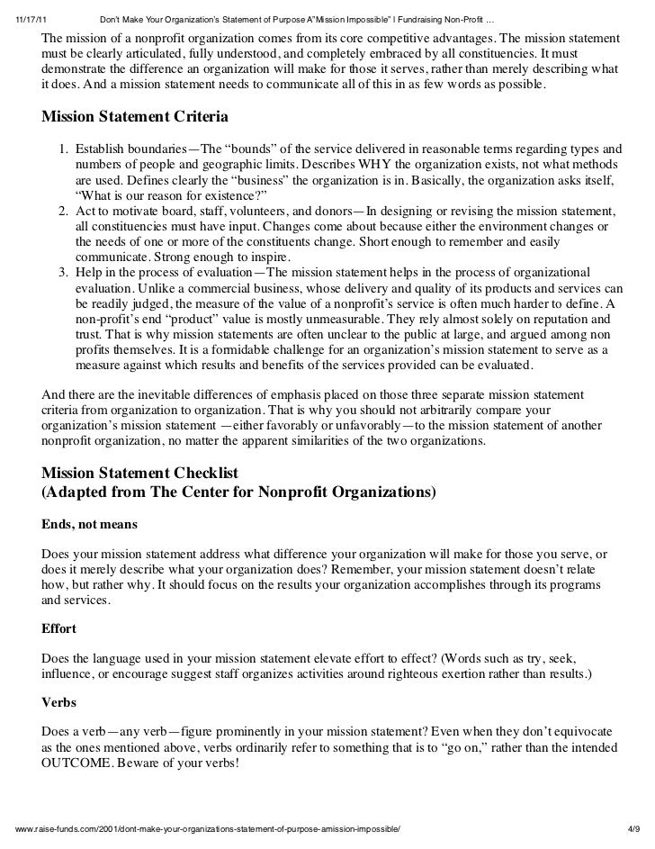 non profit mission statement examples