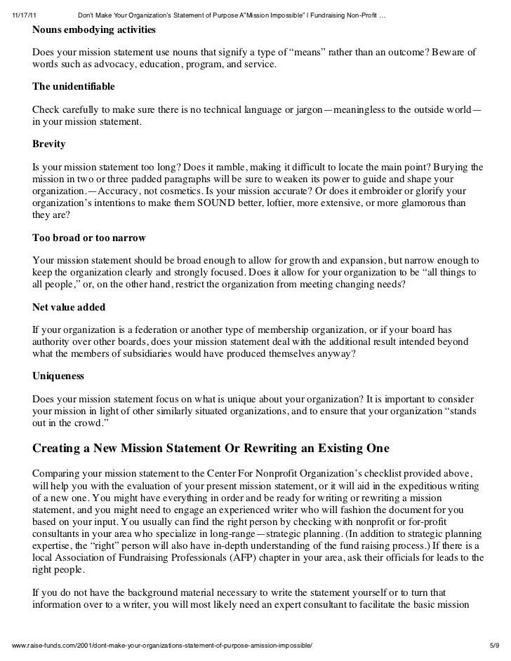 non profit mission statement examples