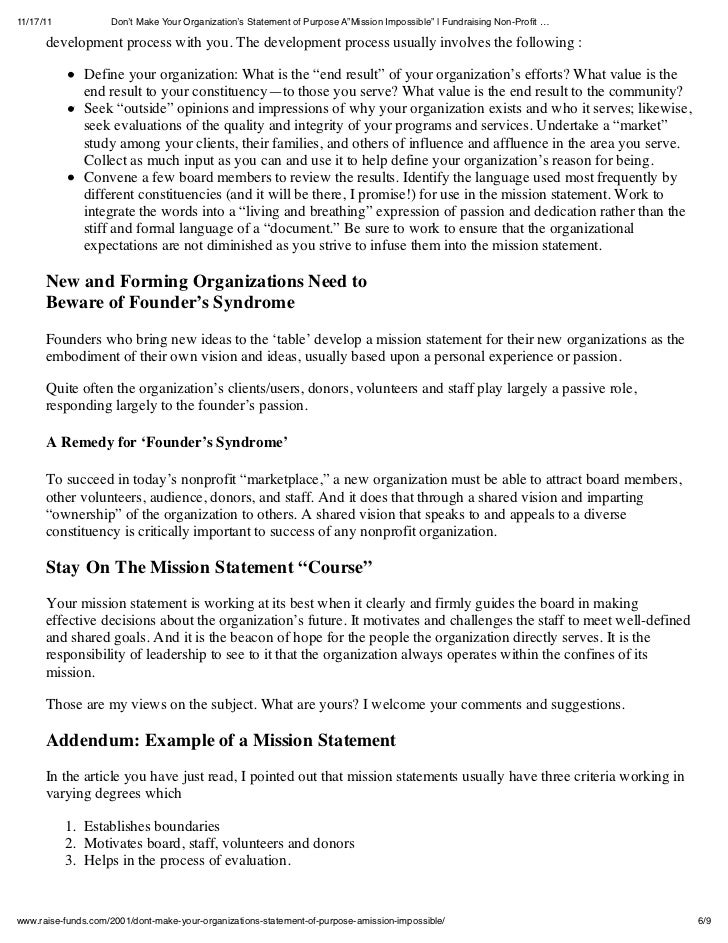 non profit mission statement examples