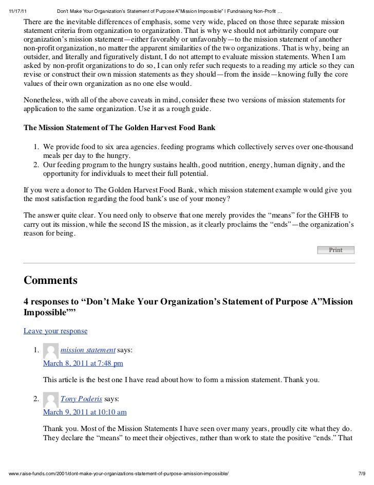 non profit mission statement examples