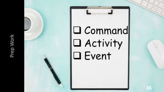 Prep
Work
36
 Command
 Activity
 Event
 