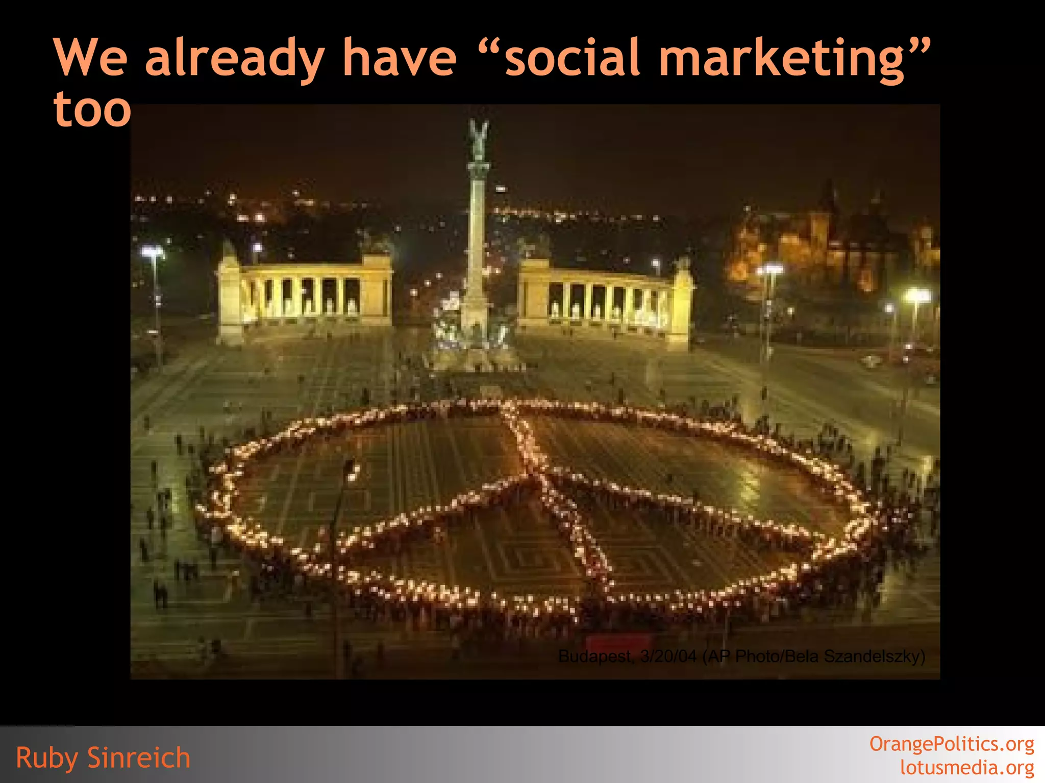 We already have “social marketing” too Budapest, 3/20/04 (AP Photo/Bela Szandelszky)  