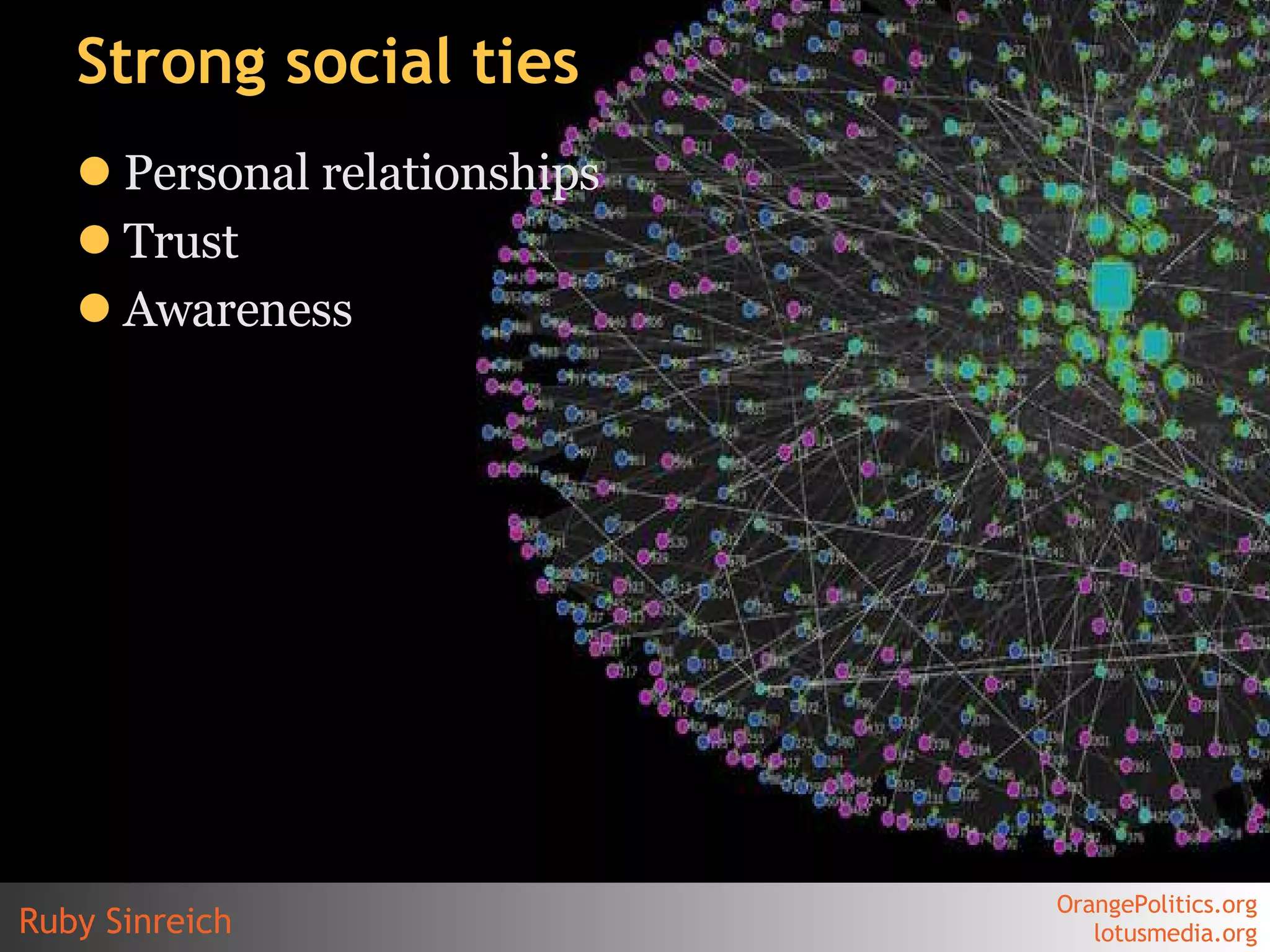 Strong social ties Personal relationships Trust Awareness 