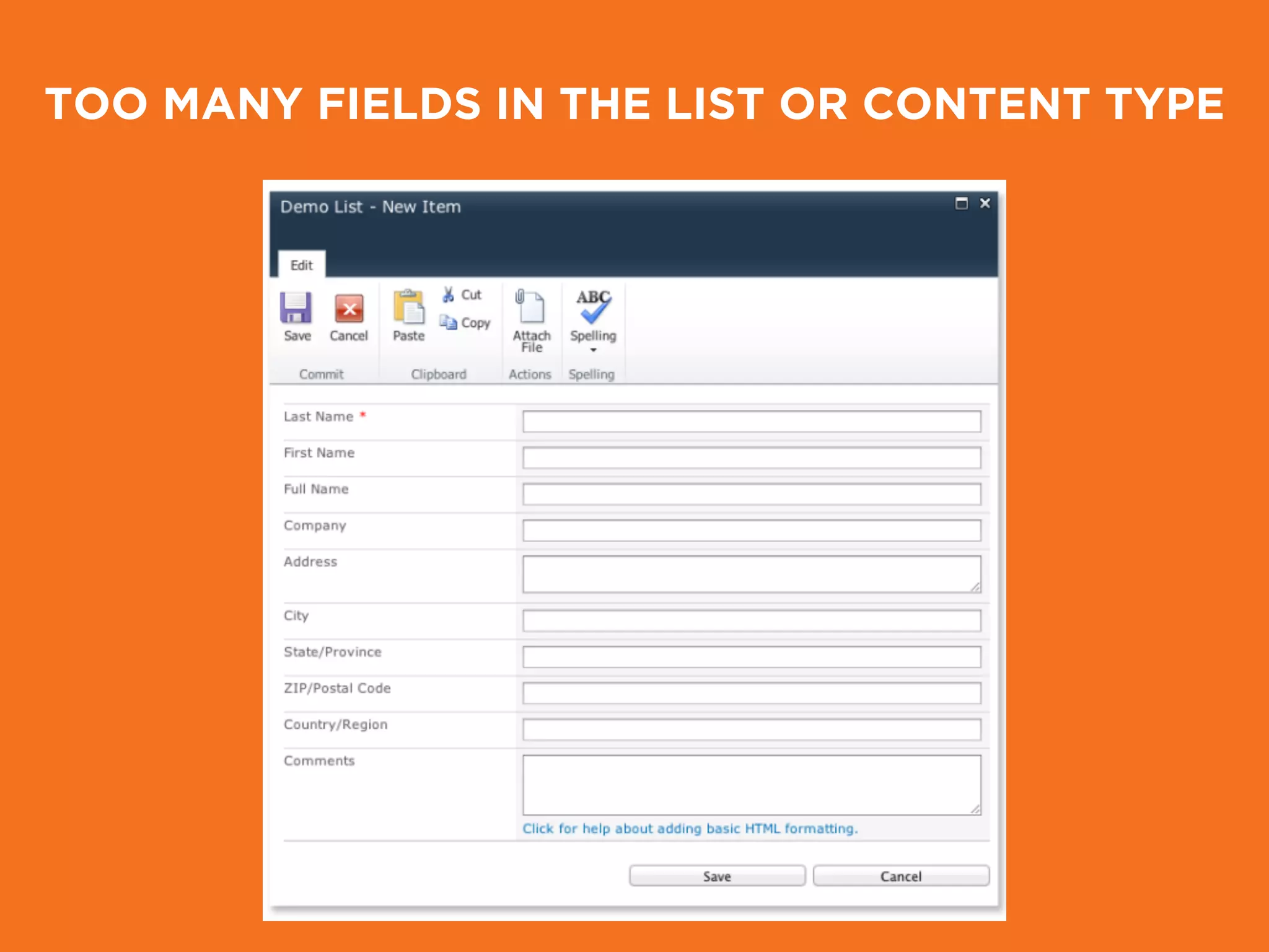 TOO MANY FIELDS IN THE LIST OR CONTENT TYPE
 