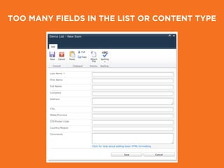 TOO MANY FIELDS IN THE LIST OR CONTENT TYPE
 