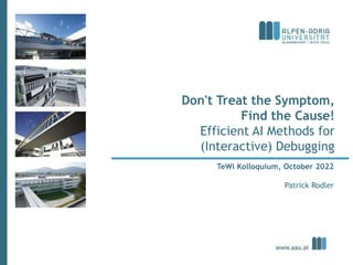 Don't Treat the Symptom,
Find the Cause!
Efficient AI Methods for
(Interactive) Debugging
TeWi Kolloquium, October 2022
Patrick Rodler
 