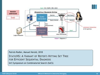 STATICHS: A VARIANT OF REITER'S HITTING SET TREE
FOR EFFICIENT SEQUENTIAL DIAGNOSIS
Patrick Rodler, Manuel Herold, 2018
68...