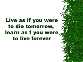Live as if you were
to die tomorrow,
learn as f you were
to live forever
 