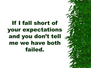 If I fall short of
your expectations
and you don’t tell
me we have both
failed.
 