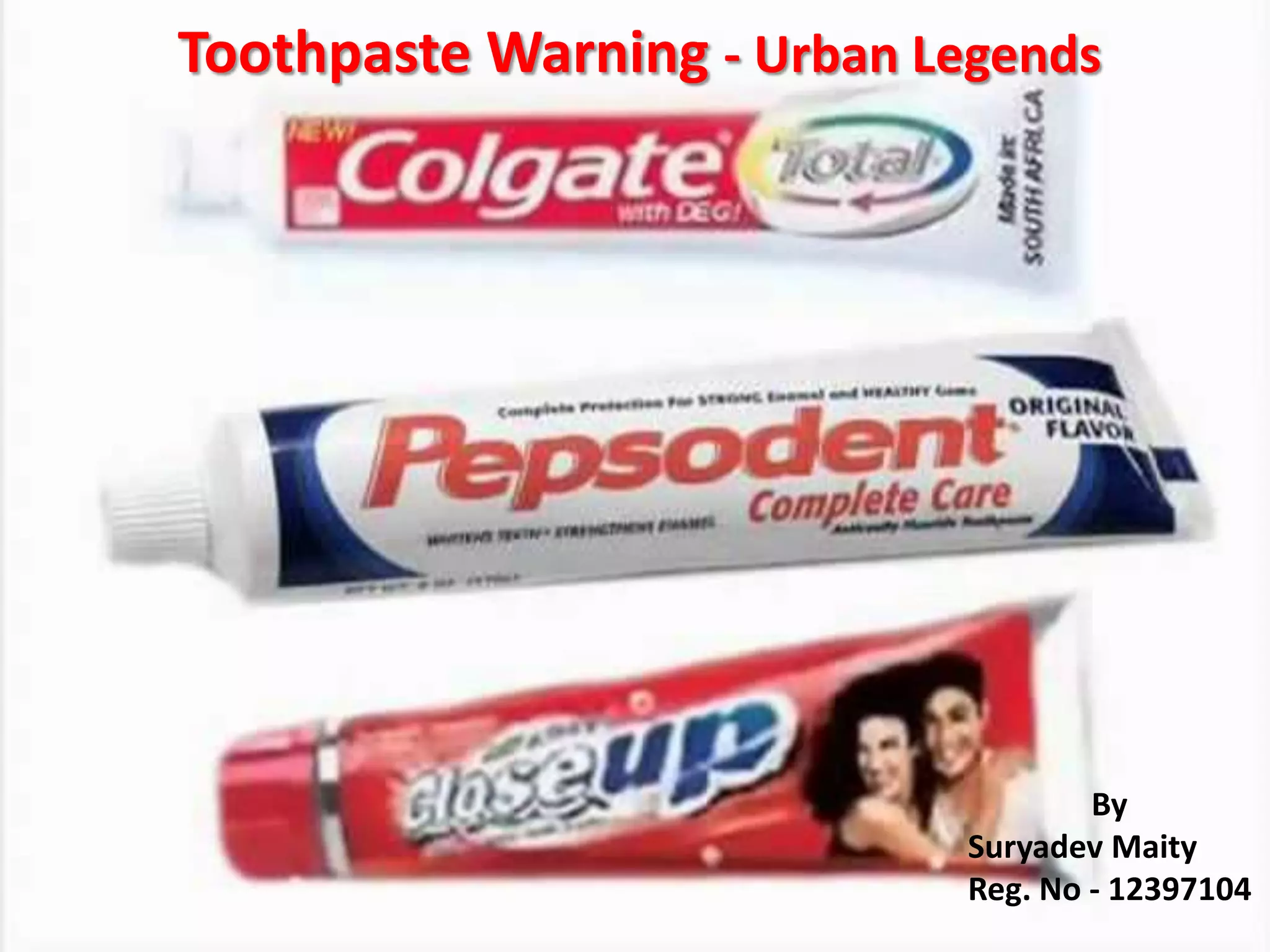 By
Suryadev Maity
Reg. No - 12397104
Toothpaste Warning - Urban Legends