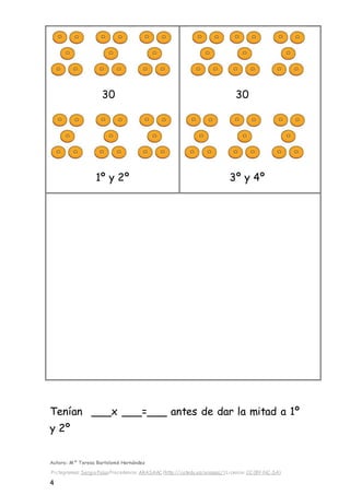 Autora: Mº Teresa Bartolomé Hernández
Pictogramas: Sergio PalaoProcedencia: ARASAAC (http://catedu.es/arasaac/) Licencia: CC (BY-NC-SA)
4
30
1º y 2º
30
3º y 4º
Tenían ___x ___=___ antes de dar la mitad a 1º
y 2º
 