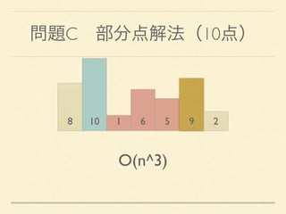 問題C 部分点解法（10点）
8 10 1 6 5 9 2
O(n^3)
 