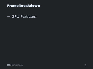 Frame breakdown
— GPU Particles
DOOM Technical Review 31
 