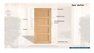 Door shutter
TOP RAIL
BOTTOM RAIL
INTERMEDIATE
RAILS
STYLE
PANEL
FRIEZE RAIL
BMC-lll by Inst. Eyob Alene
 