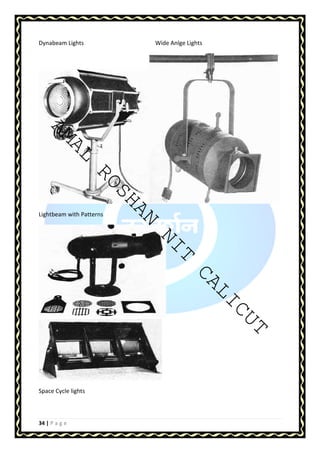 Dynabeam Lights Wide Anlge Lights 
AMAL ROSHAN NIT CALICUT 
Lightbeam with Patterns 
Space Cycle lights 
34 | P a g e 
 