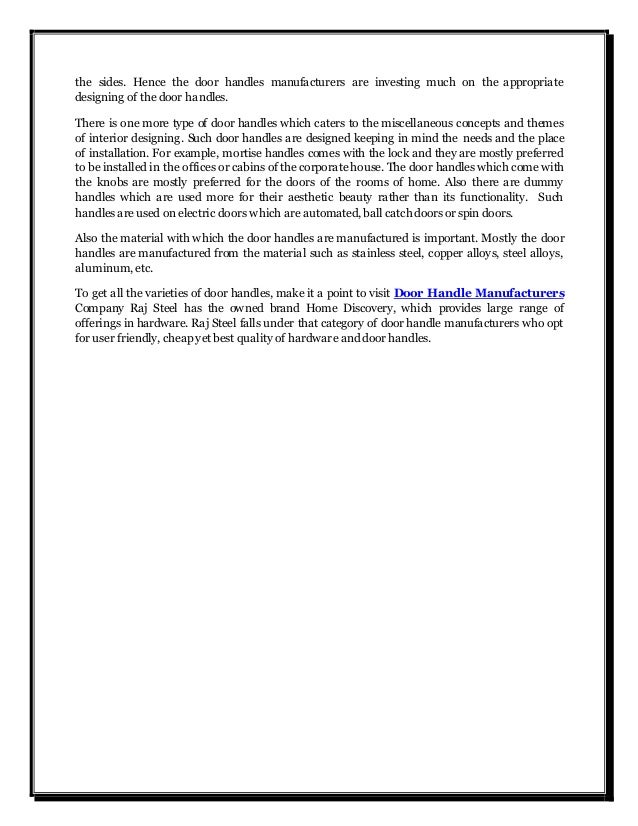 Door Handle Manufacturers Invests in Research for Best Door Handles in