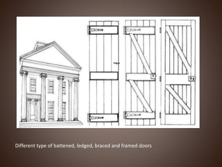 Different type of battened, ledged, braced and framed doors
 
