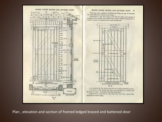Plan , elevation and section of framed ledged braced and battened door
 