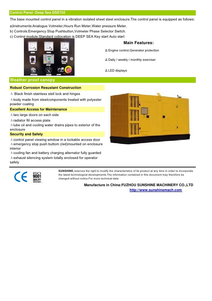 Doosan diesel generator Data Sheet