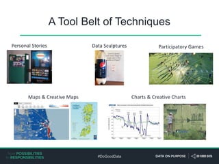 #DoGoodData
A Tool Belt of Techniques
Personal Stories Data Sculptures
Maps & Creative Maps
Participatory Games
Charts & Creative Charts
 