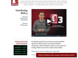 http://rubyonrails.org/screencasts/rails3
http://rubyonrails.org/screencasts/rails3
 