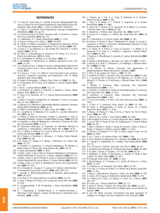 REFERENCES
[1] J. P. Jain, W. Yenet Ayen, A. J. Domb, N. Kumar, Biodegradable Poly-
mers in Clinical Use and Clinical Development. John Wiley & Sons Inc.,
Hoboken, New Jersey, 2011, 1, DOI: 10.1002/9781118015810.
[2] L. S. Nair, C. T. Laurencin, Tissue Engineering I. Springer, Verlag Berlin
Heidelberg, 2006, 102, pp. 47.
[3] A. J. Domb, W. Khan, In: Polym. Biomater. (Eds.: S. Dumitriu, C. Popa),
CRC Press, Hoboken, 2013, pp. 135.
[4] J. C. Middleton, A. J. Tipton, Biomaterials 2000, 21, 2335.
[5] A. Gupta, V. Kumar, Eur. Polym. J. 2007, 43, 4053.
[6] M. Hacker, A. Mikos, Foundations of Regenerative Medicine: Clinical
and Therapeutic Applications. Academic Press, London, 2009, 336.
[7] J. Luten, C. F. van Nostrum, S. C. De Smedt, W. E. Hennink, J. Control.
Release 2008, 126, 97.
[8] W. Khan, H. Hosseinkhani, D. Ickowicz, P. D. Hong, D. S. Yu, A. J.
Domb, Acta Biomater. 2012, 8, 4224.
[9] P. A. Gunatillake, R. Adhikari, Eur. Cell. Mater. 2003, 5, 1.
[10] P. Gunatillake, R. Mayadunne, R. Adhikari, Biotechnol. Annu. Rev.
2006, 12, 301.
[11] K. G. Shalini Verma, A. Mittal, N. Kumar, Biodegradable Polymers for
Emerging Clinical Use in Tissue Engineering. Wiley, Hoboken, New
Jersey, 2011.
[12] R. A. Auras, L. T. Lim, S. E. Selke, H. Tsuji, Poly (lactic acid): synthesis,
structures, properties, processing, and applications, Vol. 10. Wiley,
Hoboken, New Jersey, 2011.
[13] B. Gupta, N. Revagade, J. Hilborn, Prog. Polym. Sci. 2007, 32, 455.
[14] A. O. Elzoghby, W. M. Samy, N. A. Elgindy, J. Control. Release 2012,
157, 168.
[15] F. Kratz, J. Control. Release 2008, 132, 171.
[16] I. Armentano, M. Dottori, E. Fortunati, S. Mattioli, J. Kenny, Polym.
Degrad. Stab. 2010, 95, 2126.
[17] R. Tang, R. N. Palumbo, W. Ji, C. Wang, Biomacromolecules 2009,
10, 722.
[18] Y. Ohya, H. Suzuki, K. Nagahama, A. Takahashi, T. Ouchi, A. Kuzuya,
Adv. Sci. Tech. 2013, 86, 9.
[19] U. Edlund, A.-C. Albertsson, Degradable aliphatic polyesters. Springer,
Verlag Berlin Heidelberg, 2002, pp. 67.
[20] O. Pillai, R. Panchagnula, Curr. Opin. Chem. Biol. 2001, 5, 447.
[21] A. J. Lasprilla, G. A. Martinez, B. H. Lunelli, A. L. Jardini, Biotechnol.
Adv. 2012, 30, 321.
[22] V. Chiono, G. Vozzi, M. D’Acunto, S. Brinzi, C. Domenici, F. Vozzi, A.
Ahluwalia, N. Barbani, P. Giusti, G. Ciardelli, Mater. Sci. Eng. C 2009, 29, 2174.
[23] A. Coombes, S. Rizzi, M. Williamson, J. Barralet, S. Downes, W. Wal-
lace, Biomaterials 2004, 25, 315.
[24] M. Dasaratha Dhanaraju, D. Gopinath, M. Raﬁuddin Ahmed, R.
Jayakumar, C. Vamsadhara, J. Biomed. Mater. Res. A 2006, 76, 63.
[25] Q. Li, J. Wang, S. Shahani, D. D. Sun, B. Sharma, J. H. Elisseeff, K. W.
Leong, Biomaterials 2006, 27, 1027.
[26] M. A. Sabino, S. González, L. Márquez, J. L. Feijoo, Polym. Degrad.
Stab. 2000, 69, 209.
[27] K.-K. Yang, X.-L. Wang, Y.-Z. Wang, J. Macromol. Sci., Polym. Rev.
2002, 42, 373.
[28] S. Einmahl, S. Capancioni, K. Schwach-Abdellaoui, M. Moeller, F.
Behar-Cohen, R. Gurny, Adv. Drug Delivery Rev. 2001, 53, 45.
[29] J. Heller, Biomaterials 1990, 11, 659.
[30] J. Heller, J. Barr, S. Ng, H. Shen, K. Schwach-Abdellaoui, S. Emmahl, A.
Rothen-Weinhold, R. Gurny, Eur. J. Pharm. Biopharm 2000, 50, 121.
[31] J. Heller, J. Barr, S. Ng, H.-R. Shen, R. Gurny, K. Schwach-Abdelaoui, A.
Rothen-Weinhold, M. van de Weert, J. Control. Release 2002, 78, 133.
[32] J. Heller, J. Barr, S. Y. Ng, K. S. Abdellauoi, R. Gurny, Adv. Drug Delivery
Rev. 2002, 54, 1015.
[33] M. V. Chaubal, A. S. Gupta, S. T. Lopina, D. F. Bruley, Critical Reviews™
in Therapeutic Drug Carrier Systems 2003, 20(4), 295–315.
[34] Y. Iwasaki, C. Wachiralarpphaithoon, K. Akiyoshi, Macromolecules
2007, 40, 8136.
[35] H. Q. Mao, K. W. Leong, Advances in genetics 2005, 53, 275.
[36] Z. Zhao, J. Wang, H.-Q. Mao, K. W. Leong, Adv. Drug Deliv. Rev. 2003,
55, 483.
[37] V. Tangpasuthadol, S. M. Pendharkar, J. Kohn, Biomaterials 2000,
21, 2371.
[38] B. J. Papenburg, S. Schüller-Ravoo, L. A. Bolhuis-Versteeg, L.
Hartsuiker, D. W. Grijpma, J. Feijen, M. Wessling, D. Stamatialis, Acta
Biomater. 2009, 5, 3281.
[39] L. Timbart, M. Y. Tse, S. C. Pang, O. Babasola, B. G. Amsden,
Macromol. Biosci. 2009, 9, 786.
[40] J. Yang, A. R. Webb, S. J. Pickerill, G. Hageman, G. A. Ameer,
Biomaterials 2006, 27, 1889.
[41] H. Zhao, M. C. Serrano, D. A. Popowich, M. R. Kibbe, G. A. Ameer,
J. Biomed. Mater. Res. A 2010, 93, 356.
[42] A. Göpferich, J. Teßmar, Adv. Drug Deliv. Rev. 2002, 54, 911.
[43] N. Kumar, R. S. Langer, A. J. Domb, Adv. Drug Deliv. Rev. 2002, 54,
889.
[44] R. C. Schmeltzer, K. E. Uhrich, Polym. Bull. 2006, 57, 281.
[45] M. Chasin, A. Domb, E. Ron, E. Mathiowitz, R. Langer, K. Leong, C.
Laurencin, H. Brem, S. Grossman, Biodegradable polymers as drug
delivery systems 1990, 45, 43.
[46] S. R. Ganta, N. P. Piesco, P. Long, R. Gassner, L. F. Motta, G. D.
Papworth, D. B. Stolz, S. C. Watkins, S. Agarwal, J. Biomed. Mater.
Res. A 2003, 64, 242.
[47] J. Santerre, K. Woodhouse, G. Laroche, R. Labow, Biomaterials 2005,
26, 7457.
[48] G. Skarja, K. Woodhouse, J. Biomater. Sci. Polym. Ed. 2001, 12, 851.
[49] J. Zhang, B. A. Doll, E. J. Beckman, J. O. Hollinger, J. Biomed. Mater.
Res. A 2003, 67, 389.
[50] H. R. Allcock, H. Allcock, Chemistry and applications of
polyphosphazenes. Wiley-Interscience, Hoboken, 2003.
[51] P. Potin, R. De Jaeger, Eur. Polym. J. 1991, 27, 341.
[52] S. Lakshmi, D. Katti, C. Laurencin, Adv. Drug Deliv. Rev. 2003, 55, 467.
[53] C. T. Laurencin, M. E. Norman, H. M. Elgendy, S. F. El-Amin, H. R.
Allcock, S. R. Pucher, A. A. Ambrosio, J. Biomed. Mater. Res. A 1993,
27, 963.
[54] J. Nicolas, P. Couvreur, Wiley Interdiscip. Rev. Nanomed.
Nanobiotechnol. 2009, 1, 111.
[55] C. Vauthier, C. Dubernet, E. Fattal, H. Pinto-Alphandary, P. Couvreur,
Adv. Drug Deliv. Rev. 2003, 55, 519.
[56] K. Andrieux, P. Couvreur, Wiley Interdiscip. Rev. Nanomed.
Nanobiotechnol. 2009, 1, 463.
[57] S.-H. Lee, H.-H. Baek, J. H. Kim, S.-W. Choi, Macromol. Res. 2009, 17,
1010.
[58] L. S. Nair, C. T. Laurencin, Prog. Polym. Sci. 2007, 32, 762.
[59] W. Khan, S. Muthupandian, S. Farah, N. Kumar, A. J. Domb,
Macromol. Biosci. 2011, 11, 1625.
[60] H. Wang, J. H. Dong, K. Y. Qiu, Z. W. Gu, J. Polym. Sci., Part A: Polym.
Chem. 1998, 36, 1301.
[61] Y. Zhao, H. Su, L. Fang, T. Tan, Polymer 2005, 46, 5368.
[62] S. Ben-Shabat, N. Kumar, A. J. Domb, Macromol. Biosci. 2006, 6, 1019.
[63] Y. Luu, K. Kim, B. Hsiao, B. Chu, M. Hadjiargyrou, J. Control. Release
2003, 89, 341.
[64] T. Riley, S. Stolnik, C. Heald, C. Xiong, M. Garnett, L. Illum, S. Davis, S.
Purkiss, R. Barlow, P. Gellert, Langmuir 2001, 17, 3168.
[65] D. Klemm, B. Heublein, H. P. Fink, A. Bohn, Angew. Chem. Int. Ed.
2005, 44, 3358.
[66] D. Lu, C. Xiao, S. Xu, Express Polym. Lett. 2009, 3, 366.
[67] K. Pal, A. Banthia, D. Majumdar, Afr. J. Biomed. Res. 2006, 9(1), 23–29.
[68] K. I. Draget, G. Skjåk-Bræk, B. T. Stokke, Food Hydrocolloids 2006,
20, 170.
[69] H. H. Tonnesen, J. Karlsen, Drug Dev. Ind. Pharm. 2002, 28, 621.
[70] A. Di Martino, M. Sittinger, M. V. Risbud, Biomaterials 2005, 26, 5983.
[71] P. K. Dutta, J. Dutta, V. Tripathi, J. Sci. Ind. Res. 2004, 63, 20.
[72] P. Malafaya, A. Pedro, A. Peterbauer, C. Gabriel, H. Redl, R. Reis,
J. Mater. Sci. Mater. Med. 2005, 16, 1077.
[73] M. Rinaudo, Prog. Polym. Sci. 2006, 31, 603.
[74] E. Muntimadugu, D. E. Ickowicz, A. J. Domb, W. Khan, Isr. J. Chem.
2013, 53, 787.
[75] J. A. Burdick, G. D. Prestwich, Adv. Mater. 2011, 23, H41.
[76] Y.-H. Liao, S. A. Jones, B. Forbes, G. P. Martin, M. B. Brown, Drug Deliv.
2005, 12, 327.
[77] J. Necas, L. Bartosikova, P. Brauner, J. Kolar, Vet. Med. 2008, 53, 397.
[78] A. Sintov, N. Di-Capua, A. Rubinstein, Biomaterials 1995, 16, 473.
[79] S.-C. Wang, B.-H. Chen, L.-F. Wang, J.-S. Chen, Int. J. Pharm. 2007,
329, 103.
[80] W. Friess, Eur. J. Pharm. Biopharm. 1998, 45, 113.
[81] K. Gelse, E. Pöschl, T. Aigner, Adv. Drug Deliv. Rev. 2003, 55, 1531.
[82] R. Maynes, Structure and function of collagen types, Access Online via
Elsevier, 1987.
[83] K. von der Mark, Structure, biosynthesis and gene regulation of
collagens in cartilage and bone. Academic Press, Orlando, 1999.
S. DOPPALAPUDI ET AL.
wileyonlinelibrary.com/journal/pat Copyright © 2014 John Wiley & Sons, Ltd. Polym. Adv. Technol. 2014, 25 427–435
434
 