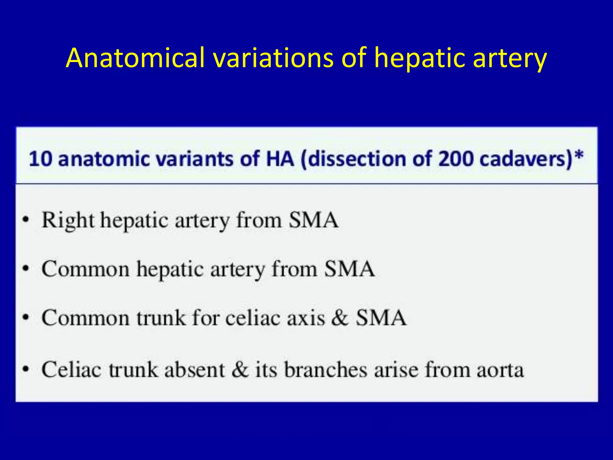 Anatomical variations of hepatic artery
 