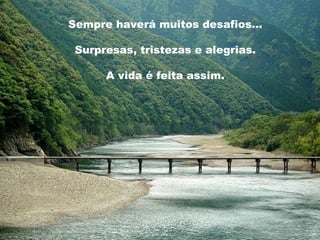 Sempre haverá muitos desafios…
Surpresas, tristezas e alegrias.
A vida é feita assim.
