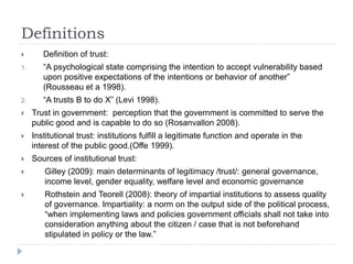 Definitions


Definition of trust:

1.

“A psychological state comprising the intention to accept vulnerability based
upo...
