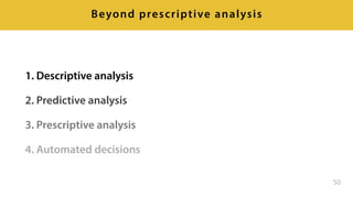 1. Descriptive analysis
2. Predictive analysis
3. Prescriptive analysis
4. Automated decisions
50
Beyond prescriptive analysis
 