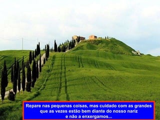 Repare nas pequenas coisas, mas cuidado com as grandes que as vezes estão bem diante do nosso nariz e não a enxergamos... 