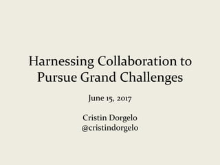 Harnessing Collaboration to
Pursue Grand Challenges
June 15, 2017
Cristin Dorgelo
@cristindorgelo
 