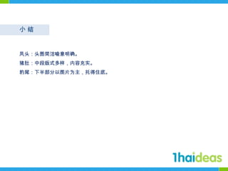 小 结凤头：头图简洁喻意明确。猪肚：中段版式多样，内容充实。豹尾：下半部分以图片为主，托得住底。