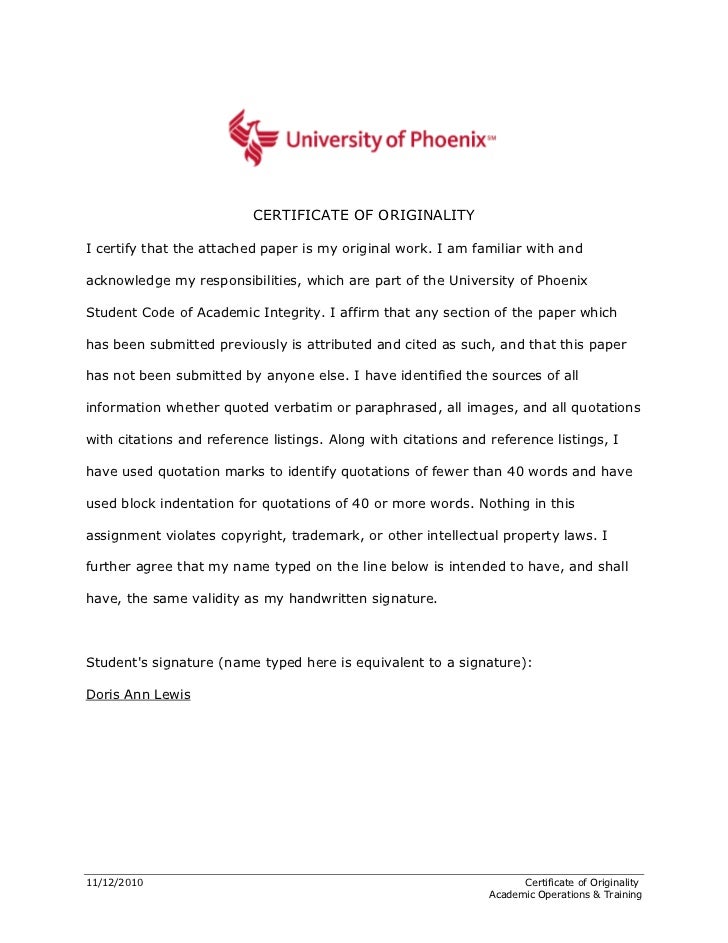 Certificate of originality phoenix university picture